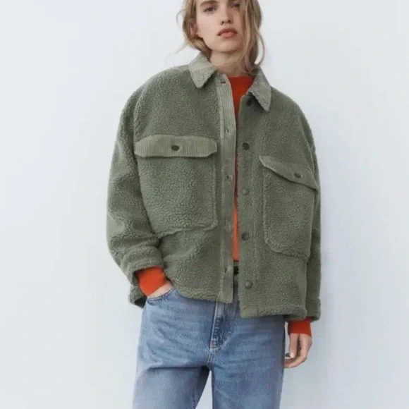 Zara Green Sherpa Jacket - Picture 2 of 6